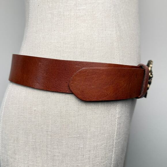 CAbi Floral Filigree Statement Buckle Leather Belt Tan Brown Size M Boho Western main image 5